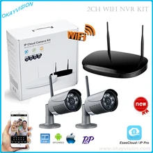 2CH Plug And Play Wireless NVR KIT, 1.0 MP IR Outdoor P2P Wireless Wifi IP CCTV Camera Security System Surveillance Kit