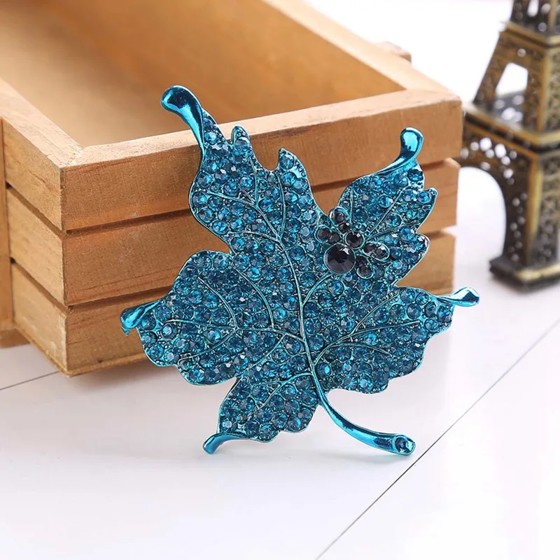 Multi Color Crystal Rhinestone Maple Leaf Brooch Pin Plant Jewelry For