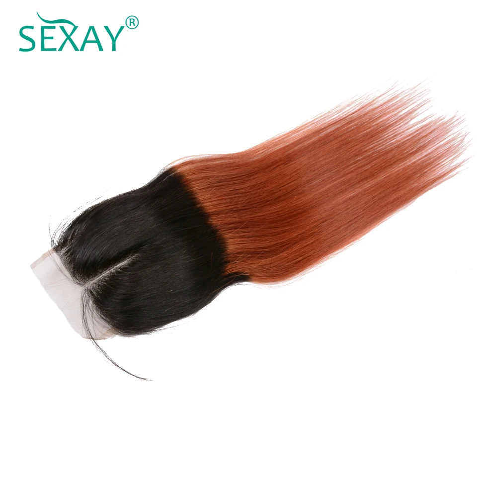 Sexay Ombre Color Hair Brazilian Straight Hair Lace Closure With Baby Hair 2 Tone 1B/350 Orange Color Hair Non Remy Lace Closure