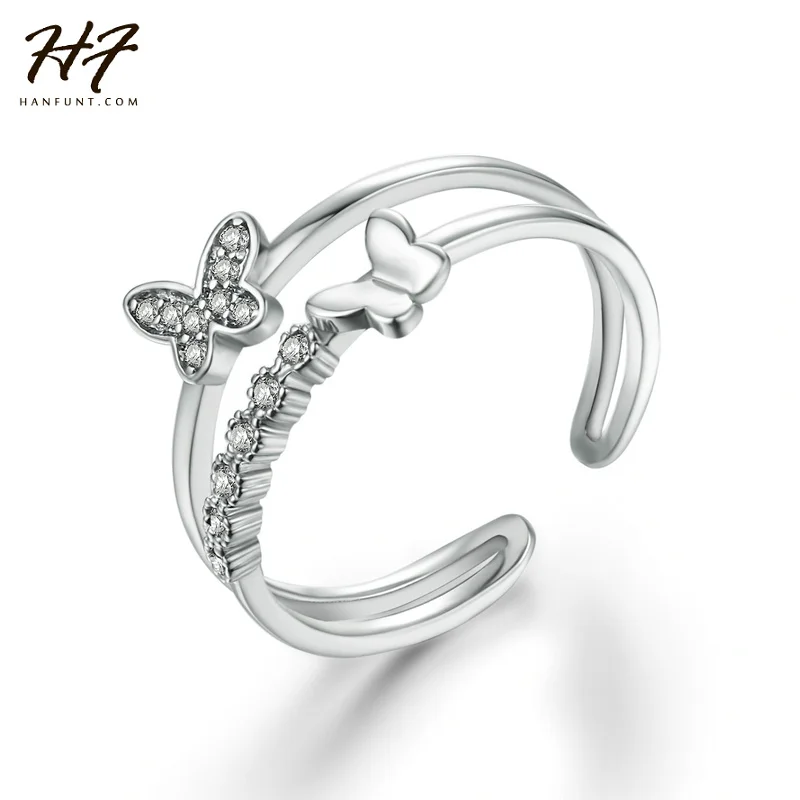 

Exquisite Butterfly Shaped Open Ring Sliver Color CZ Crystal Rings for Women Christmas Gift R349-5 R350-1