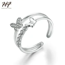 Изысканное Открытое кольцо в форме бабочки серебряного цвета, CZ Кристальные кольца для женщин, рождественский подарок, R349-5 R350-1