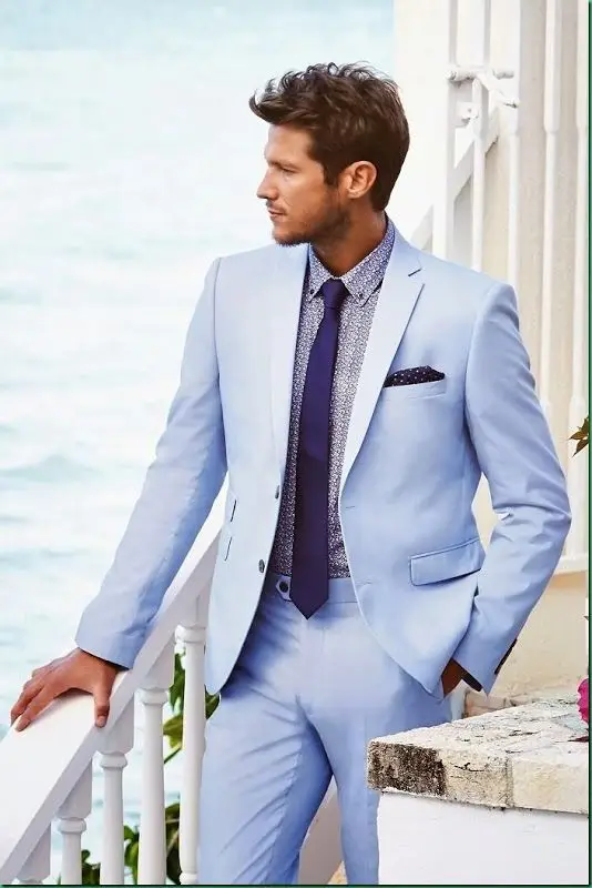 6303 30 De Réductionbleu Ciel Hommes Costume Formel Slim Fit Costumes De Mariage Pour Hommes Personnalisé Smoking Blazer Plage Hommes 2 Pièces