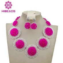 Комплект украшений в африканском стиле, комплекты из розового цвета фуксия, нигерийские Свадебные африканские бусы, комплект ювелирных изделий, ожерелье бижутерия с бусинками, комплект AMJ092