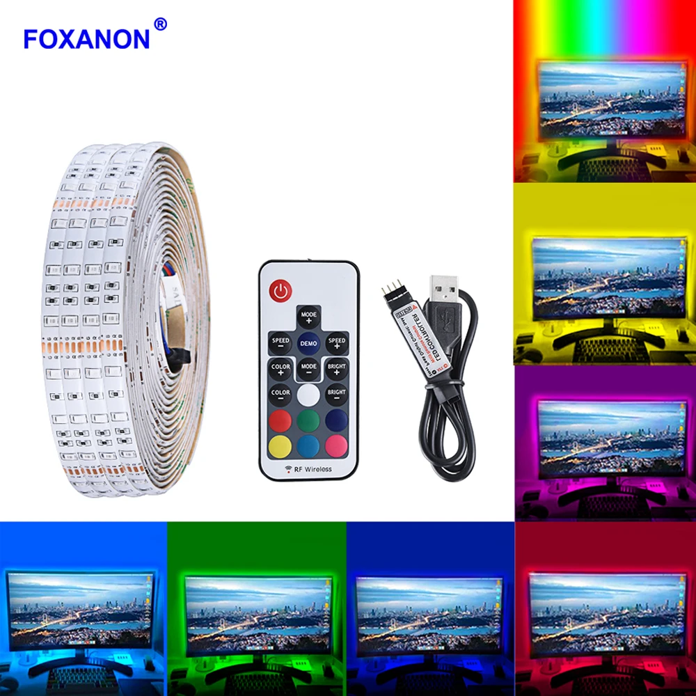 Foxanon 5В USB Светодиодные ленты Водонепроницаемый RGB светильник 2835 3528 SMD 3/24/17Key пульт дистанционного управления HD ТВ настольных ПК Экран Подсветка смещения светильник Инж