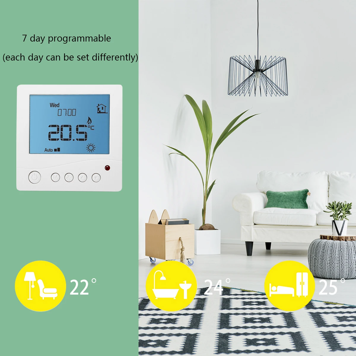 

LCD Digital NTC Heater for Electric Underfloor 7Day Programmable Thermostat Heating TR3100 Manual Override Memory Function White