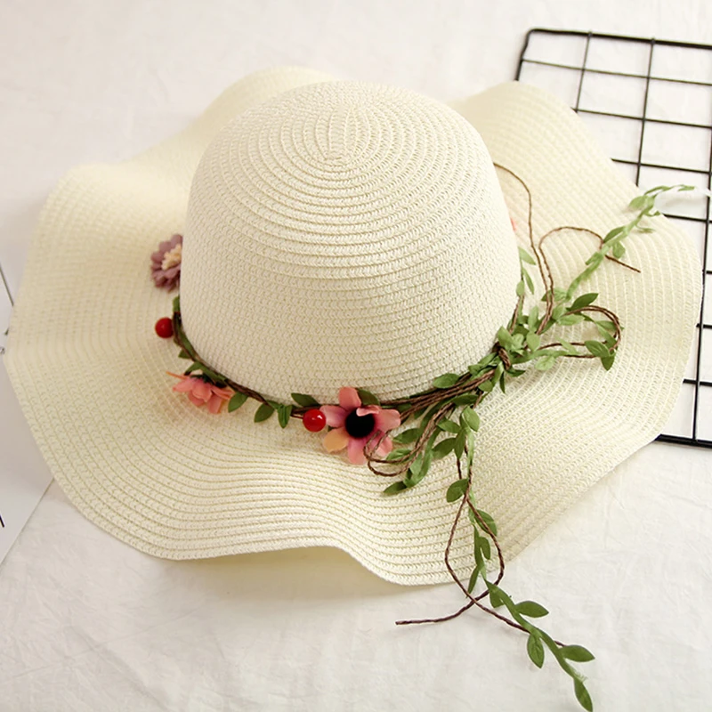 Новинка, женские шляпы от солнца, Chapeau Femme Ete, широкие свисающие поля, соломенная шляпа, летняя пляжная кепка для путешествий, милая Цветочная декоративная шляпа от солнца