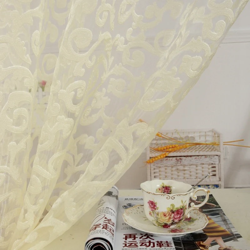 Tela de tul moderna para decoración del hogar con diseño de jacquard de estilo europeo Tela de tul moderna para decoración del hogar con diseño de jacquard de estilo europeo