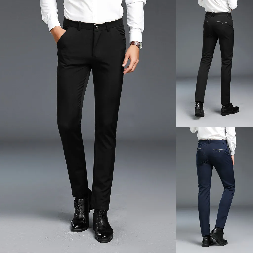 Мужские новые модные однотонные повседневные тонкие деловые брюки на молнии длинные брюки