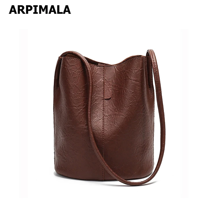 

ARPIMALA Vintage Bucket Bags Casual Big Capacity Shoulder Bag High Quality Leather Handbags for Female Burgundy Shopper Bag