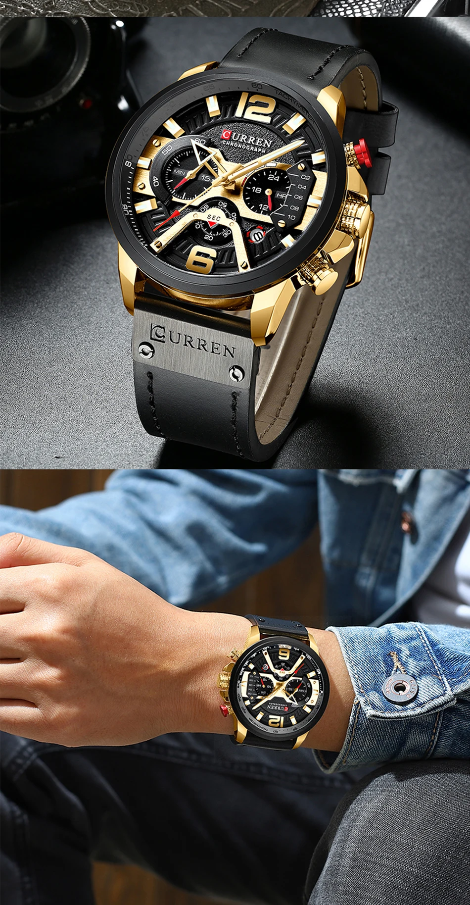 2019 Top marka CURREN modne męskie zegarki wojskowy skórzany wodoodporny kwarcowy zegarek męski Sport chronograf Relogio Masculino -
