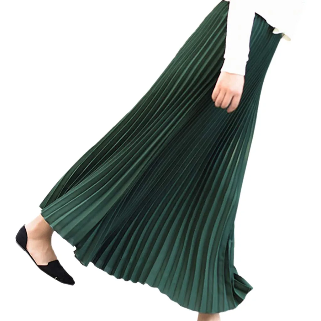 Цветные плиссированные юбки, однотонная плиссированная летняя юбка, Женская Повседневная плиссированная Однотонная юбка средней длины с высокой талией, эластичная юбка L0413