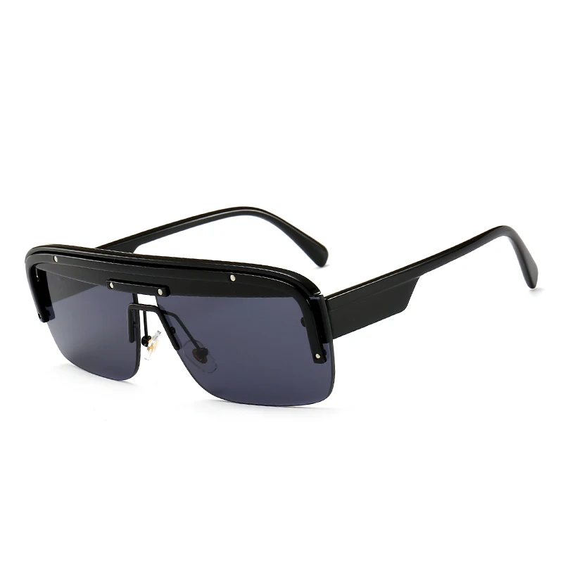 Max Glasiz мужские солнцезащитные очки в стиле стимпанк с большой оправой, современные солнцезащитные очки без полуоправы, дизайн gafas - Цвет линз: black w black lens
