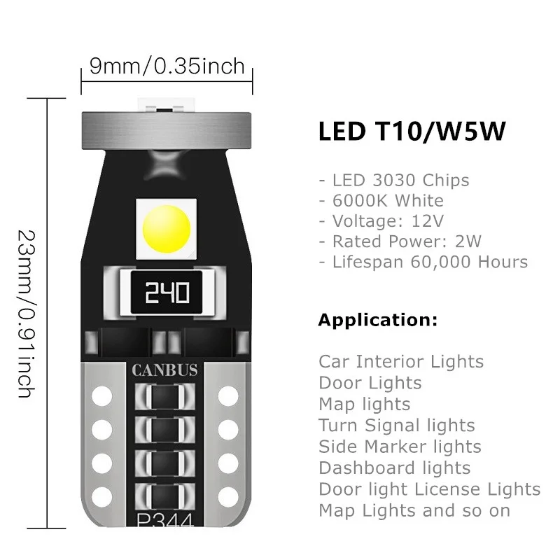 2x T10 W5W Canbus светодиодный шарик автомобиля 12V 5W5 светодиодный автомобиля для чтения светильник, на танкетке, с боковой фонарь освещения номерного знака 6000 К 168 194 белого Нет Ошибка