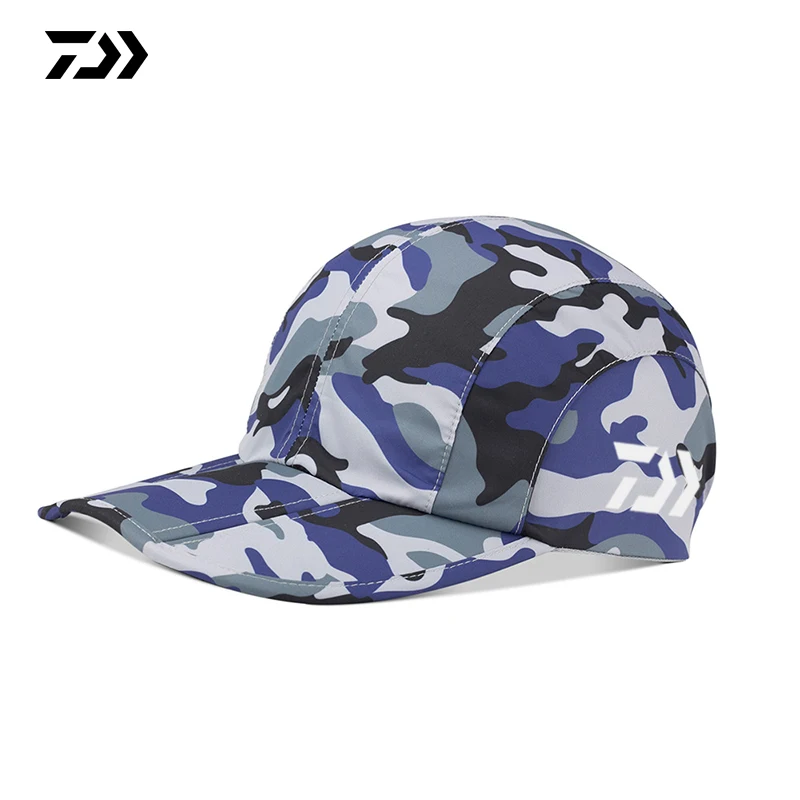 Fishing Caps Summer Camouflage Sun Protection Hat Men Sports Adjustable Baseball Golf Outdoor Running Fishing Cap - Color: Blue