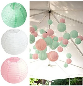 

Set of 6 Mixed Pink Mint Green White Paper lantern Balls Wedding Shower Party Hanging Decoration Favour
