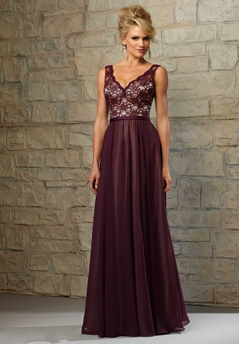 Custom Made V Neck Lace Top Floor Length Chiffon A Line Burgundy Custom Made V Neck Lace Top Floor Length Chiffon A Line Burgundy Long Bridesmaid Dresses Vestidos De Festa Vestido Longo In From Weddings