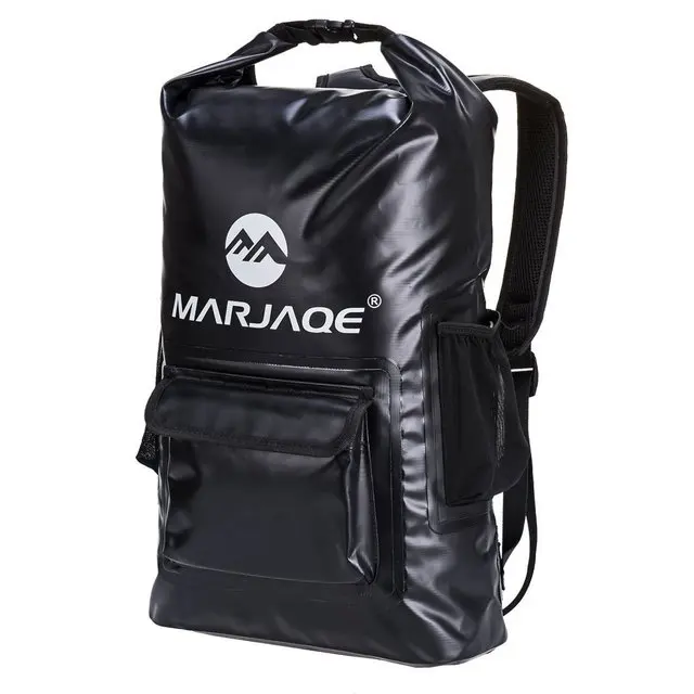 Стиль RollTop водонепроницаемый рюкзак 22L восходящий сухой мешок Герметичный 0,55 мм 500D ПВХ брезент двойной мягкий плечевой ремень - Цвет: Black