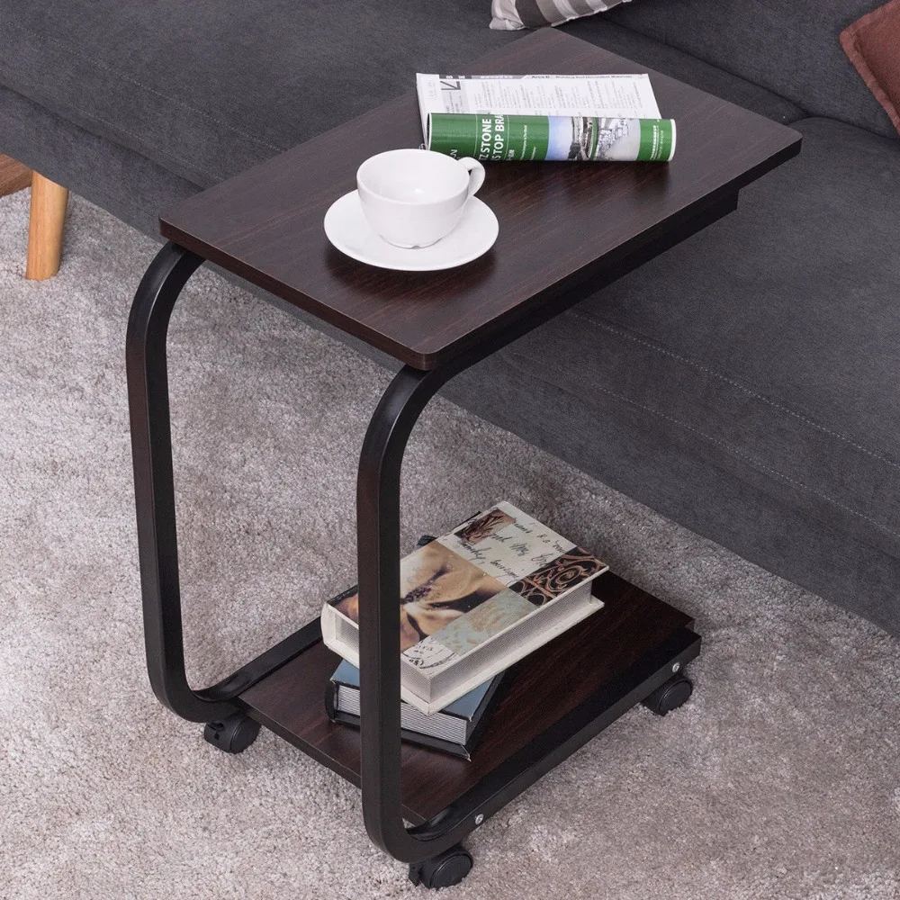 Goplus 2 Tier U Shaped Sofa Side End Coffee Table Tray