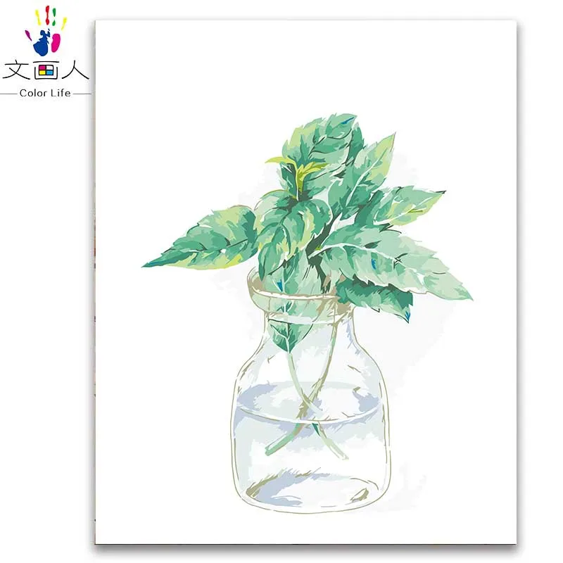 

Green plants flowers oil painting by numbers vase flowers on canvas art numbers coloring by numbers painting with kits for girls