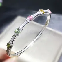 Натуральный турмалин браслет стерлингового серебра 925 для женщин или превосходные мужские ювелирные украшения 0.45ct* 7 шт. драгоценный камень# X193709