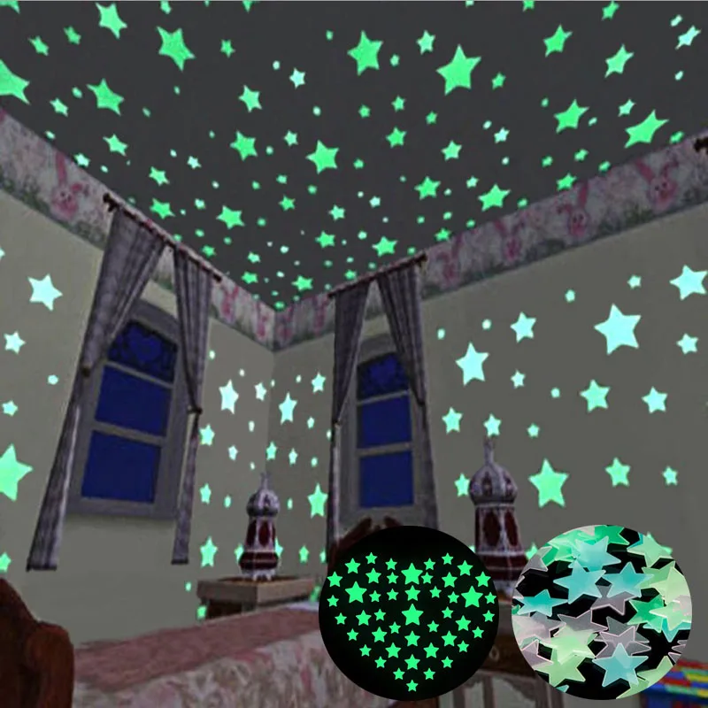 

100PC 3cm Multicolors 3D luminous Sticker Kids Bedroom Fluorescent Glow In The Dark Stars Wall Stickers Home Decoration