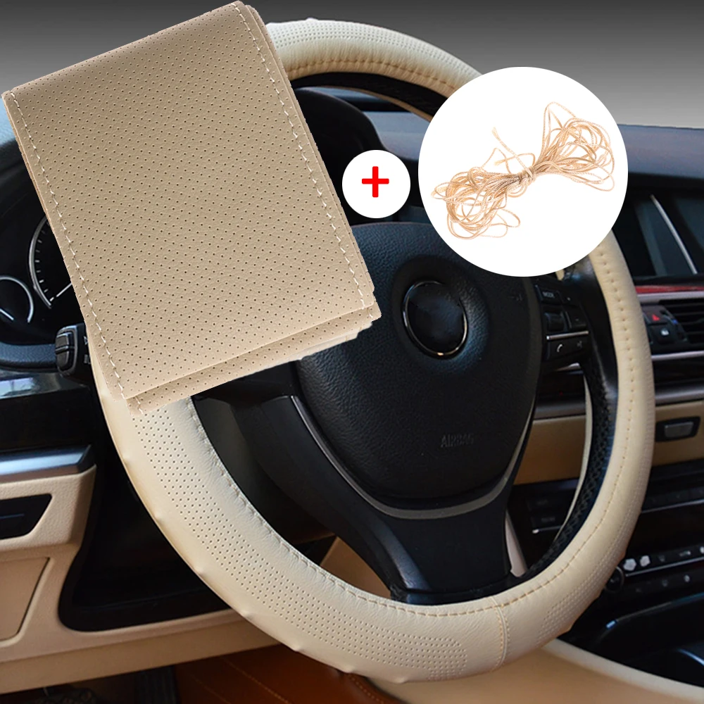 1PC Soft Grip PU Leather Breathable DIY Hand Sew Car Steering Wheel