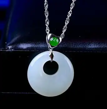 

Hetian Baiyu Silver Inlay Pendant White Jade Round Edge Pendant h33#