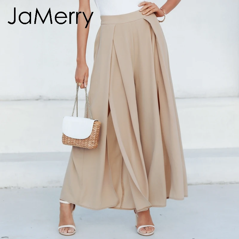 JaMerry 2019 весна лето элегантные женские брюки Широкие с высокой талией разрезом