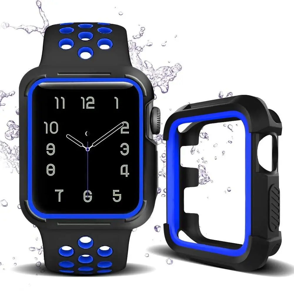 Наручных часов Apple Watch, версии с Чехол 38-42, не замненная Мягкий защитный чехол силиконовый спортивный ремешок для смарт-часов Series4/3/2/1 Nike Sport Edition - Цвет ремешка: Black-Blue