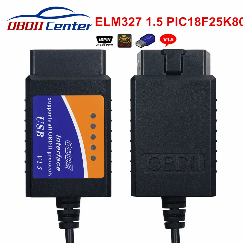 Диагностический кабель ELM327 1 5 OBDII диагностический интерфейс ELM 327 USB V1.5 PIC18F25K80 OBD2 OBD