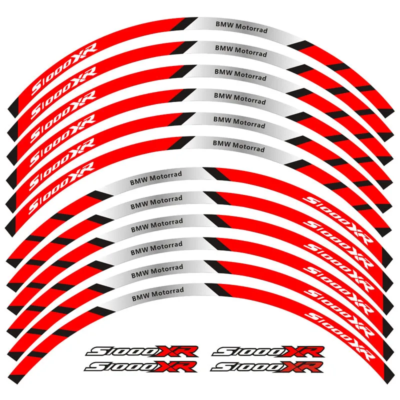 Мотоцикл Передние и задние колеса край внешний обод Стикеры светоотражающие полосы колеса наклейки для BMW S1000XR - Цвет: A Red