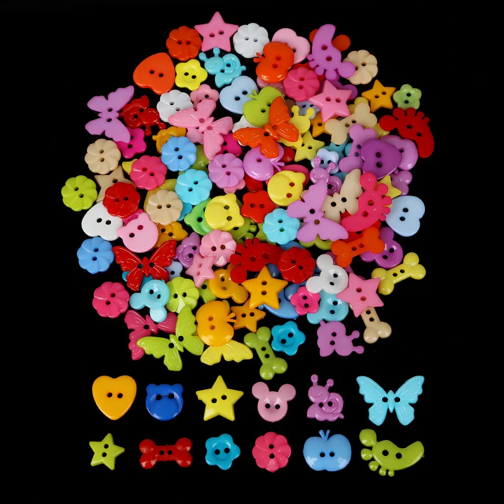 50-100PCS Random Mixed Decorative Buttons Lovely Conveyance Double Holes Mix Sewing Wooden Plastic Buttons Flatblck Scrapbooking