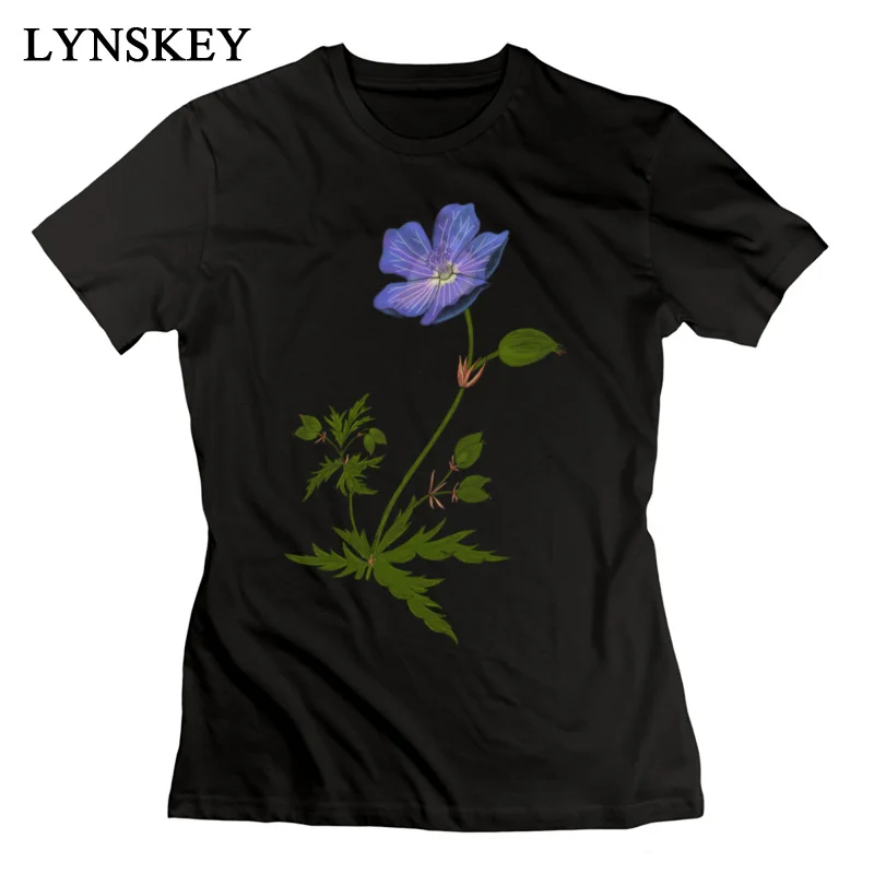 LYNSKEY New Fashion Summer Summer/Fall Meadow Cranesbill T Shirts 100% Cotton Round Collar Girl Tops Shirt Normal Clothing Shirt white