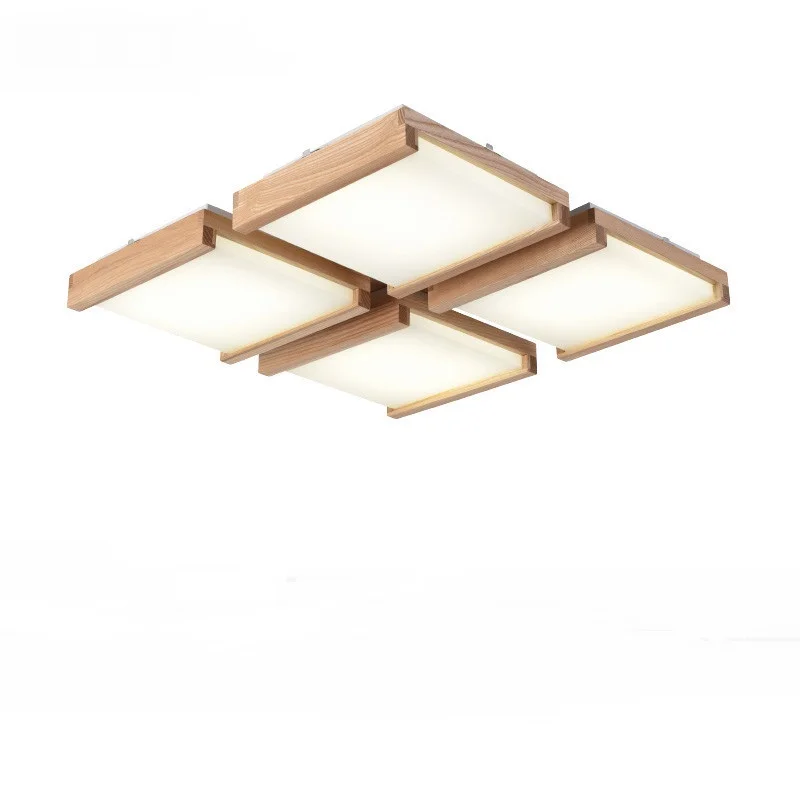 

Wooden led ceiling light rectangular hall wood log lamps restaurant light simple modern solid wood ceiling lamps ZA MZ79