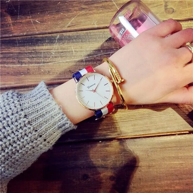 2018 jingyang Fashion striped canvas with watch couple watch quartz watch