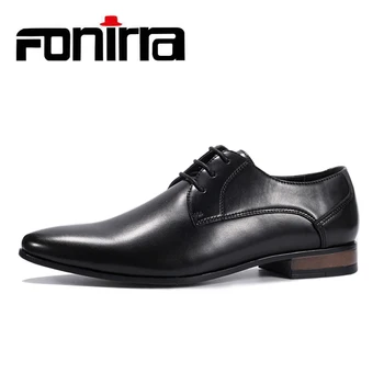 

FONIRRA Men Shoes Spring Summer Formal PU Leather Business Casual Shoes lace up Pointed Toe Low Top Flats 2 Colors Big size 414
