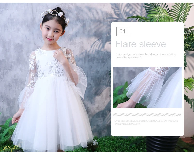 Girls White Princess Dress Flower Embroidered High Quality Prom Gown New Year Christmas Ceremonial Robe Elegant Frocks for 3-12T