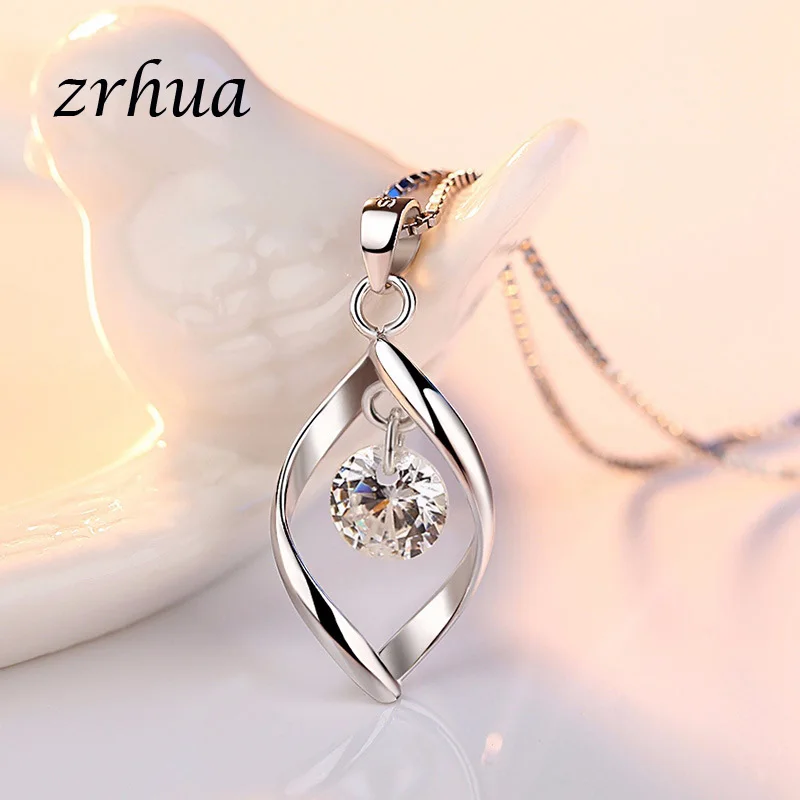 ZRHUA высокое качество серебро 925 ювелирные наборы блестящие AAA+ подвеска со стразами фианит Ожерелье Комплект сережек для женщин Свадебные украшения