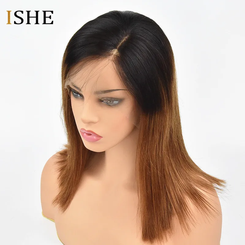 Honey Brown Ombre Colored Lace Front Human Hair Wigs Short Bob Wig