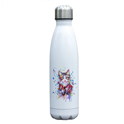 Акварельный рисунок кошки печатная нержавеющая сталь бутылка для воды Изолированная вакуумная колба Кокс термос 17 унций уникальный крутой дизайн - Цвет: A