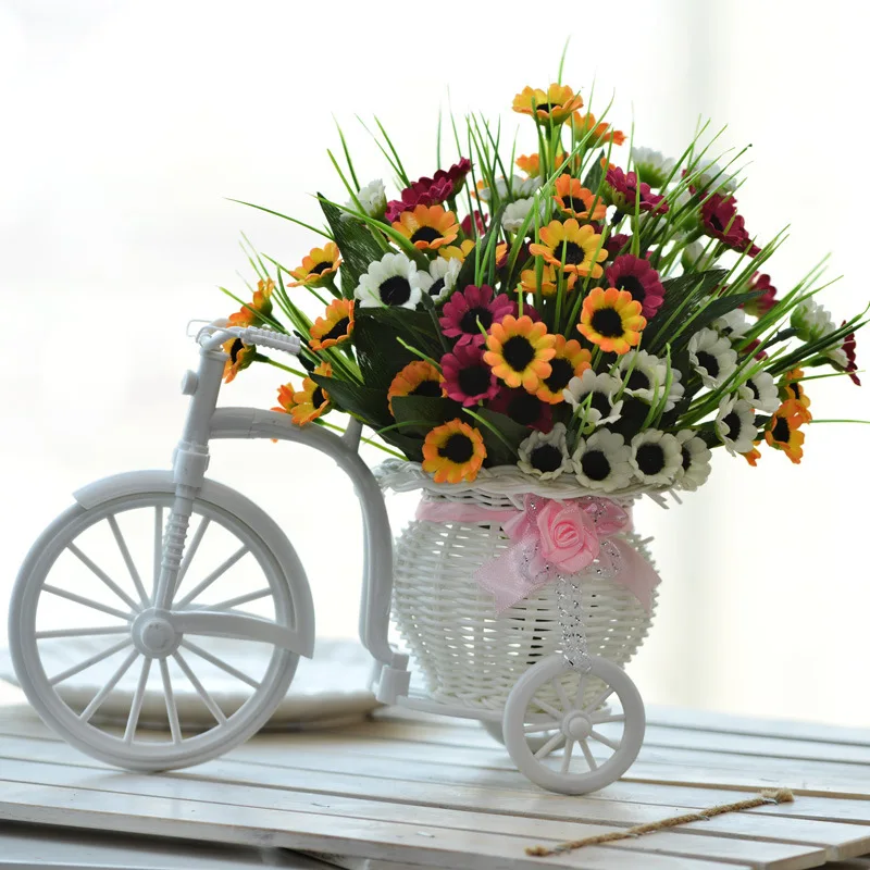Милый большой ротанга Цветочная корзина "трехколесный велосипед" декоративная ваза для вечерние Декор Свадебные украшения милые и романтичные
