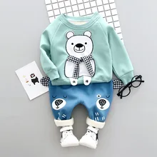 Г., комплект одежды для маленьких мальчиков и девочек, зимний модный Стильный хлопковый флисовый комплект одежды с круглым вырезом и длинными рукавами с изображением медведя для детей от 1 до 3 лет