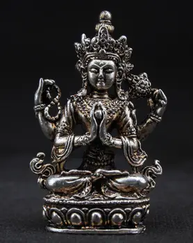 

Fengshui chinese handwork old Tibet silver carved wonderful buddha small statue