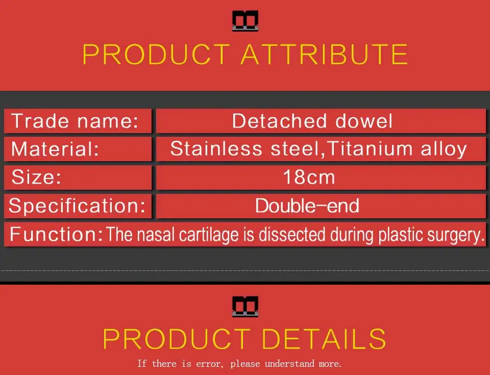 Nasal da Cartilagem do Elevador Nasal da Liga Titanium de Aço Destacada do Passador durante a Cirurgia 18cm da Cartilagem Dissecção Inoxidável Cosmética 3 Instrumentos p pálpebra