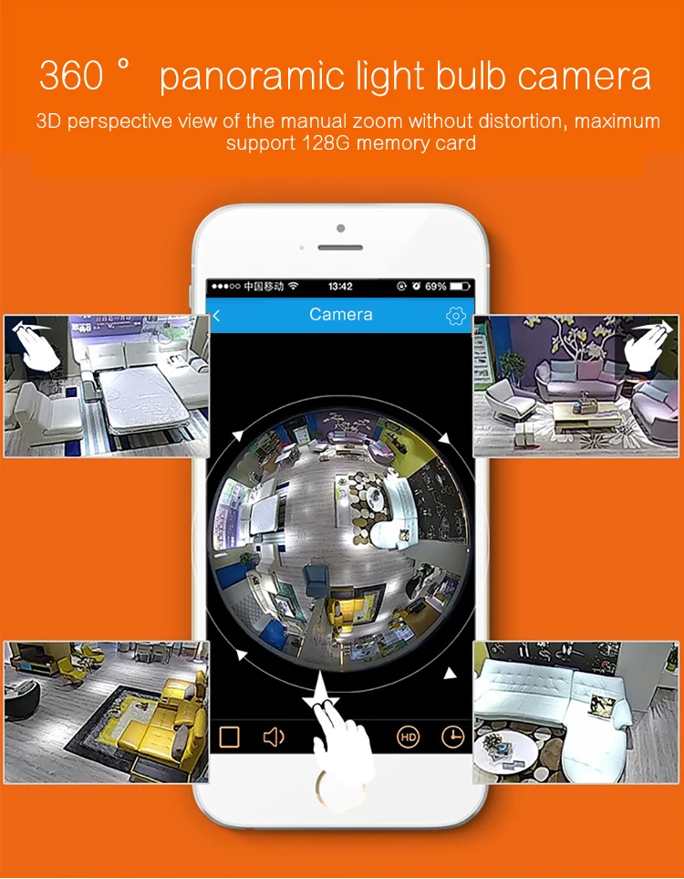 360 градусов панорамный Беспроводной IP камера «рыбий глаз» объектив умный дом 3D VR HD 1.3MP видеонаблюдения дома Wi-Fi мини E27 лампы Камера