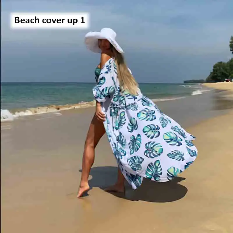 Beach cover up 1 Бикини летняя Солнцезащитная хлопковая блузка с принтом для женщин пляжный праздник Приморский солнцезащитный крем солнцезащитный пляжный чехол AA597 - Цвет: Beach cover up 1