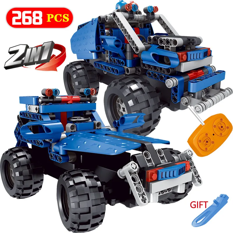 

2 IN 1 Building Blocks Car Compatible LegoINGlys Vehicle Truck Blue Offroad SUV Radio Remote Control Blocks Toys For Children