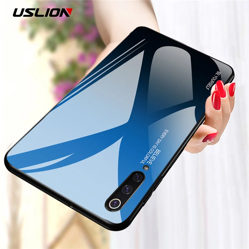 

USLION Gradient Tempered Glass Case Coque For Xiaomi 9 Mi9 SE Mi8 Lite 6X 5X Redmi Note 7 6 5 Pro Pocophone F1 Phone Cover Case