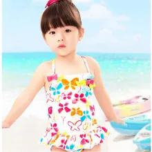 Милый тайский купальный костюм для девочек от 1 года до 8 лет, юбка с бантом в стиле стерео, кружевной Цельный купальник с цветочным принтом, гофрированный купальный костюм