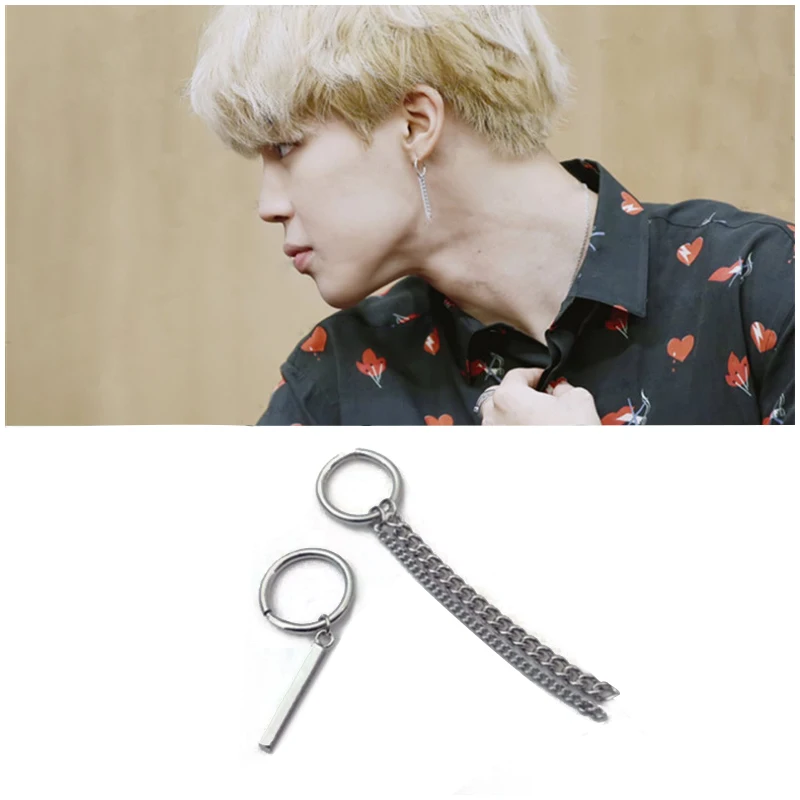 

SGDOLL Bangtan Boys BTS V Same Style 925 Silver Earring Kpop Long Chain Pendant (1pc of long earring and 1pc of short earring)